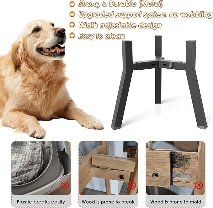 2Pack Elevated Dog Bowl Stand for Large Dogs, Adjustable Width 7-10.6", Raised Food Water Bowl Stand, Bowl NOT Included