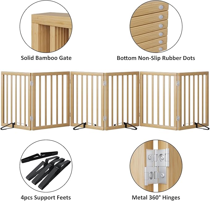 Extra Wide Dog Gates for Doorways, Bamboo Dog Gates for the House Stairs, Freestanding Pet Gates for Dogs, Doogie Puppy Fence Gate