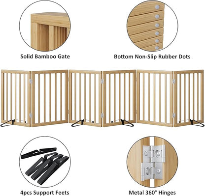 Extra Wide Dog Gates for Doorways, Bamboo Dog Gates for the House Stairs, Freestanding Pet Gates for Dogs, Doogie Puppy Fence Gate