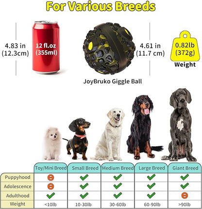 Dog Ball for Aggressive Chewers - Interactive Dog Toy Giggle Balls Fun Squeaky Sound to Keep Them Busy, Durable for Small Medium Large Breeds, Rubber Chew Toys, As Seen on TV, Black & Yellow