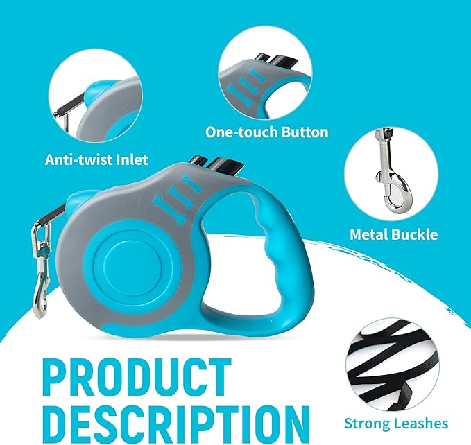 Retractable Dog Leash Automatic Telescopic Tractor Dog Tape, Pet Tape 10/16 FT Durable and Convenient, with Folding Bowl, Dispenser, Rubbish Bags, Suitable for Small and Medium Dogs