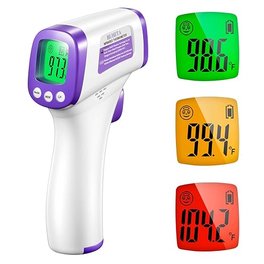 HUHETA Infrared Thermometer for Adults, Non Contact Forehead Thermometer with Fever Alarm, Accurate Reading and Memory Function, Body Temperature & Surface of Objects Use (Purple)