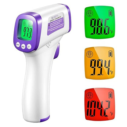 HUHETA Infrared Thermometer for Adults, Non Contact Forehead Thermometer with Fever Alarm, Accurate Reading and Memory Function, Body Temperature & Surface of Objects Use (Purple)