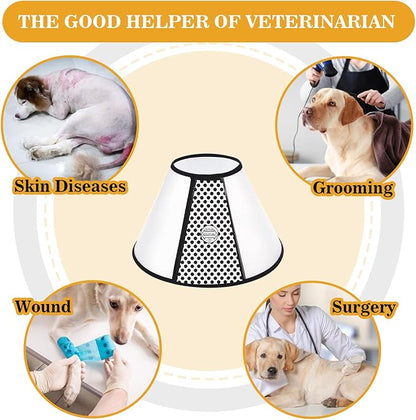 Pet Dog Cone Collar After Surgery, Adjustable Plastic Pet Recovery E-Collar for Dogs Cats, Soft Breathable Surgical Elizabethan Dog Neck Cover for Prevent Biting and Stop Licking Wound Large