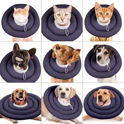 IDOMIK Dog Recovery Collar, Waterproof Soft Dog Cone After Surgery, Comfy Protective Elizabethan Collar Alternative for Dogs Cats, Adjustable Pet Neck Donut Cone Anti-Licking Biting Wounds,Grey,M