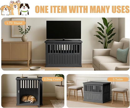 30 INCH Small Dog Crate Furniture Lockable Dog Kennel Indoor Dog Cage Heavy Duty Decorative Plastic Pet Cage End Table for Small/Medium Dogs, Black