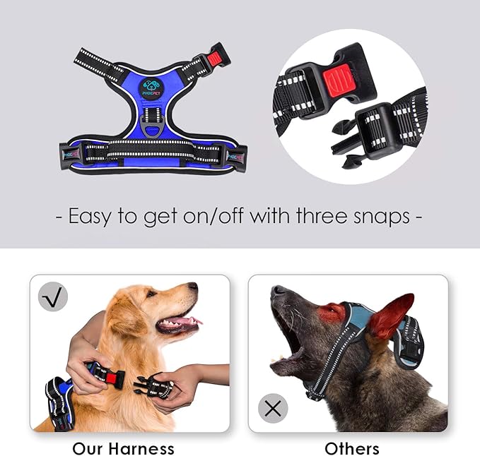 PHOEPET No Pull Dog Harness Medium Reflective Front Clip Vest with Handle,Adjustable 2 Metal Rings 3 Buckles,[Easy to Put on & Take Off](XS, Royal Blue)