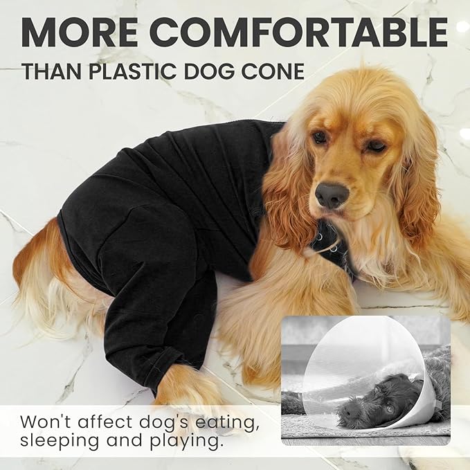IDOMIK Dog Recovery Suit,Thigh Wound Protective Sleeve for Dogs,Anti Licking Dog Rear Leg Sleeve,Male Female Dog Surgical Clothes,Dog Surgical Suit with Pants Cover,Cone Collar Alternative,Black,XL