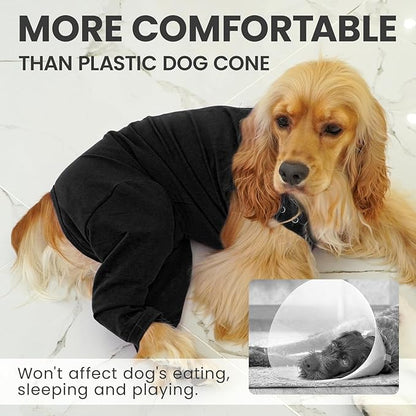 IDOMIK Dog Recovery Suit,Thigh Wound Protective Sleeve for Dogs,Anti Licking Dog Rear Leg Sleeve,Male Female Dog Surgical Clothes,Dog Surgical Suit with Pants Cover,Cone Collar Alternative,Black,2XL