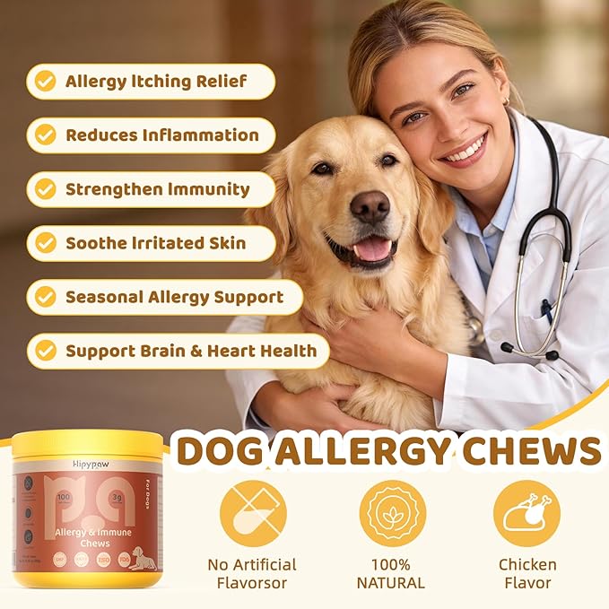 Dog Allergy Relief Probiotics Chews 100ct: Dogs Probiotic for Itching Relief and Skin Allergy- Soft Probiotics Chew for Dogs Digestive Health Gut Health & Immune System-Skin and Coat Health