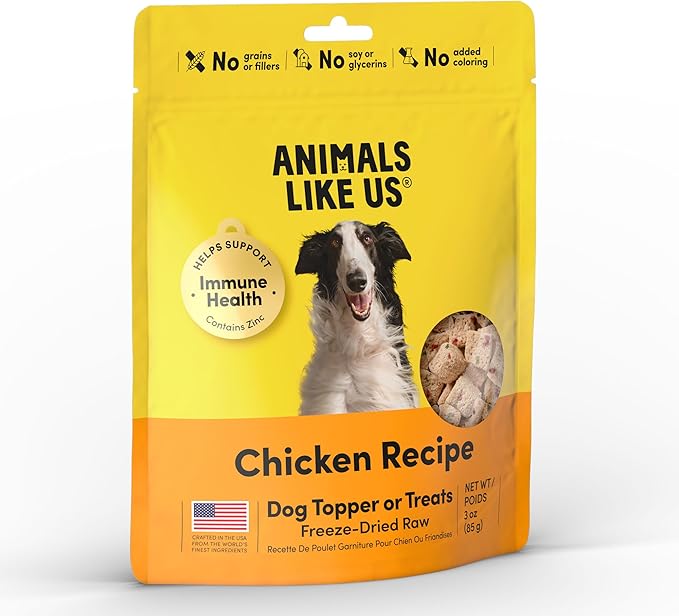Freeze Dried Dog Treats Topper Premium, Supports Gut Health, Dog Food, High Protein, Non-GMO, No Wheat or Corn, 3oz (Chicken)