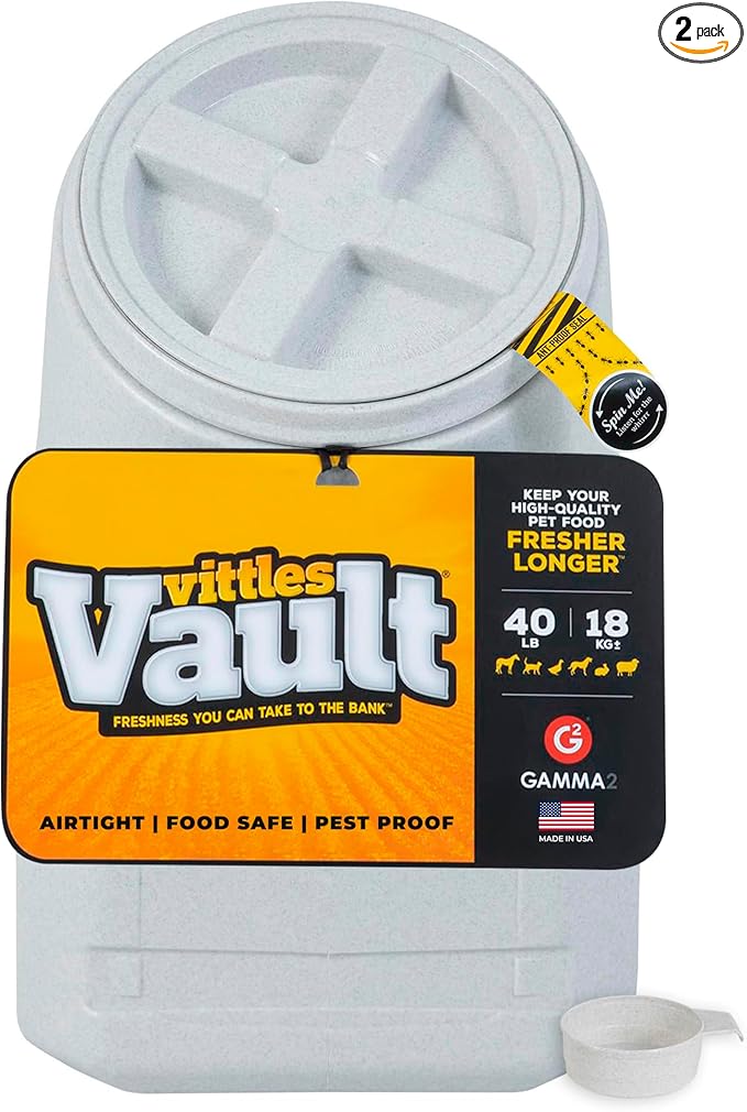 Vittles Vault Traditional Pet Food Storage Container For Dog Kibbles/Bird Seed/Oatmeal/Rice/Flour/Cereal, BPA Free Plastic, Sealed Airtight For Cat Food, Up To 40 lb, Made in USA, With Scoop, Gray