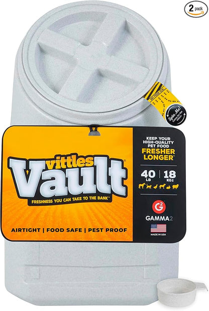 Vittles Vault Traditional Pet Food Storage Container For Dog Kibbles/Bird Seed/Oatmeal/Rice/Flour/Cereal, BPA Free Plastic, Sealed Airtight For Cat Food, Up To 40 lb, Made in USA, With Scoop, Gray