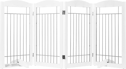 Spirich Free Standing Foldable Wire Pet Gate for Dogs, 80 Inches Extra Wide, 30 Inches Tall 4 Panels Dog Gate for The House, Doorway, Stairs, Pet Puppy Safety Fence, Sliver White