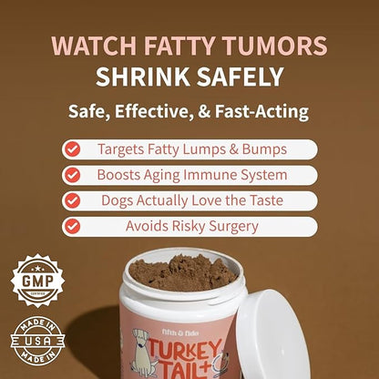 Fifth & Fido Turkey Tail Mushroom for Dogs – Lipoma Treatment for Dogs - Mushroom Supplement with Immune Support for Lipoma, Lumps & Bumps – Premium Pet Vitamins and Supplements Made in USA, 100 Serv.