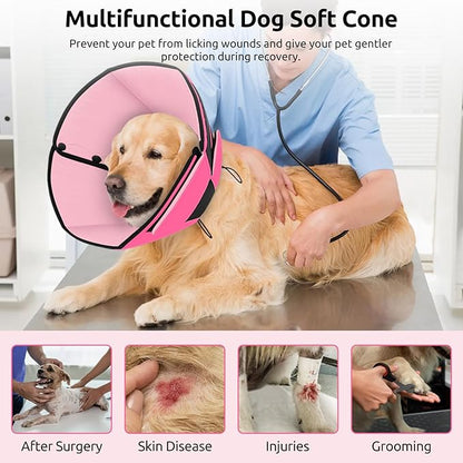 Queenmore Dog Cones for Medium Dogs, Soft Dog Cone Collar After Surgery, Pet Cone for Dogs Wound Care, Spay, Neuter, Breathable Pet Surgery Collars & Cones, Pink M