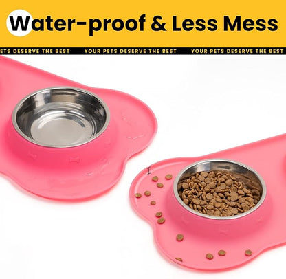 Conlun Dog Bowls with Non-Slip Silicone Mat, Spill Proof Large Food & Water Bowls Set, Easy Clean Dog Food Dish, Dishwasher Safe, Suitable for Dogs Cats Pet Under 90lbs, Large, Pink