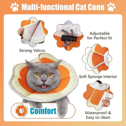 Cat Cone Collar Soft, Comfortable E Collar for Cats After Surgery, Recovery Elizabethan Collar for Cats Kitten to Stop Licking, Orange M