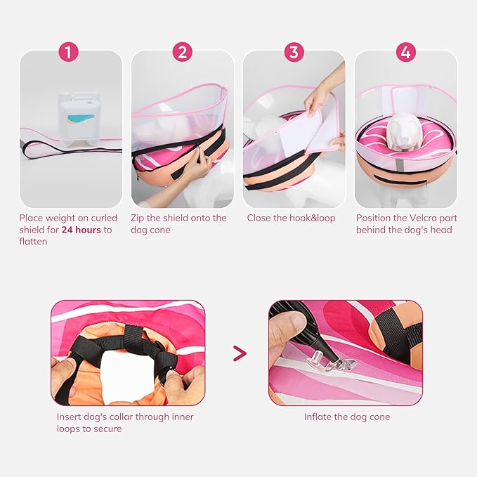 Supet Raised Inflatable Dog Cone After Surgery - Adjustable Recovery Donut Collar with Removable Shield to Stop Licking Wounds & Protect Stitches - Soft Dog Cone Alternative for Large Dogs (Pink,L)