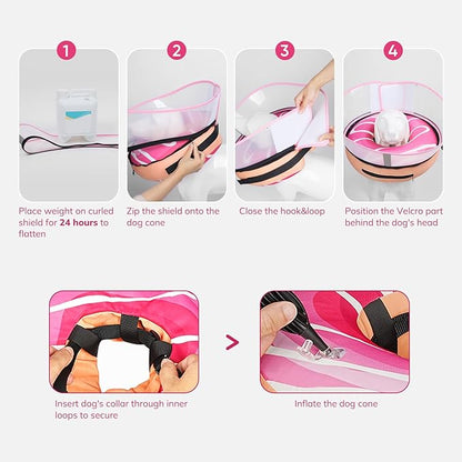 Supet Raised Inflatable Dog Cone After Surgery - Adjustable Recovery Donut Collar with Removable Shield to Stop Licking Wounds & Protect Stitches - Soft Dog Cone Alternative for Large Dogs (Pink,L)