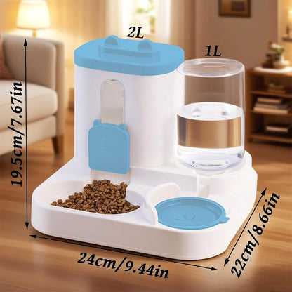 Gravity Cat Feeder and Water Dispenser, 2 in 1 Automatic Cat Feeder, 2 Pack Large Capacity Self Feeding for Small Medium Dog Puppy Kitten （Blue）