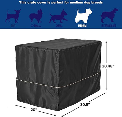 MidWest Homes for Pets Medium Dog Crate Cover, Black Polyester Privacy Kennel Cover Fits Most 30-inch Crates, Machine Washable, Reduces Barking & Chewing