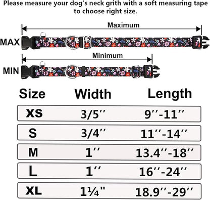 Martingale Dog Collar with Buckle Adjustable Nylon Limited Slip No Pull Training Floral Dog Collars (Black Pink Red, Medium)
