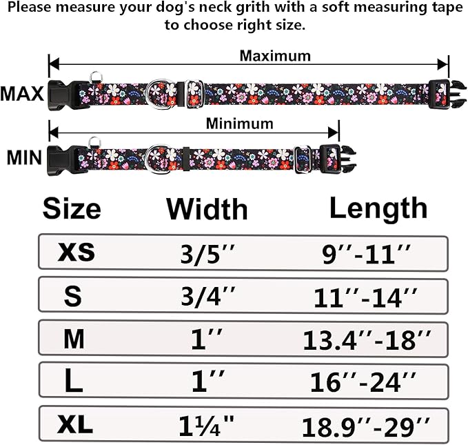 Martingale Dog Collar with Buckle Adjustable Nylon Limited Slip No Pull Training Floral Dog Collars (Black Pink Red, XLarge)