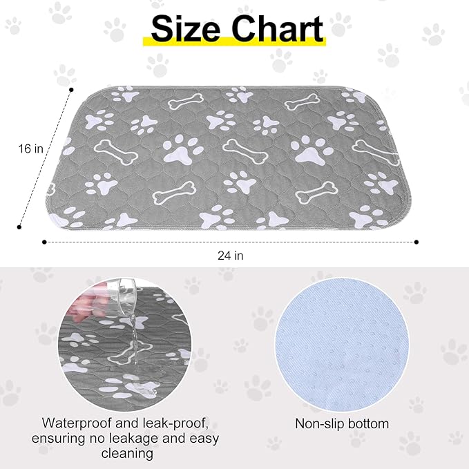 BEAUTYZOO 6 Pack Washable Pee Pads for Dogs, Reusable Puppy Pads for Potty Training, Waterproof Super Absorbent Whelping Pads Mats Non Slip Against Urine for Small Medium Dogs Cats, 16" x 24"