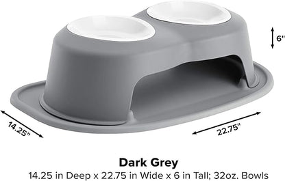 WeatherTech Double High Pet Feeding System w/Plastic Dog/Cat Bowls - 6" High Stand Dark Grey (PDHC3206DGDG)