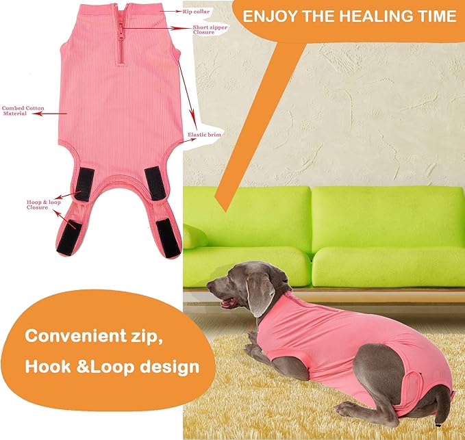 Recovery Suit for Dogs,Dog Cone Alternative Zipper Surgery Suit Female Spay,Soft Dog Surgery Suit for Anti Licking,Breathable Surgical Suit for Dogs Female Spay