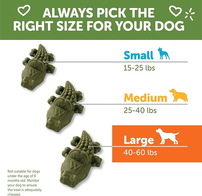 Whimzees Wellness Alligator Dog Dental Treat, Chews, Freshens Breath, Large Size, 12.7 oz Bag, 6 Count
