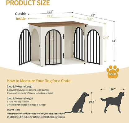 Hzuaneri 31.5'' Wooden Dog Crate Furniture, Indoor Dog Kennel Dogs Cage for Small/Medium Dogs, Heavy Duty Dog Crates Decorative Pet House End Side Table TV Stand, White Brown DFC85114B