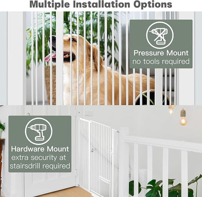 SHYUJAJIE 55 Inch Extra Tall Pet Gate with Small Cat Door,29.55"-46.06" Adjustable Wide Dog Gate, Tall Cats Gates for Doorway, Stairs, House(White)