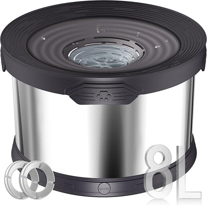 UPSKY Dog Water Bowl No Spill 8L Stainless Steel, 2.1 Gallon Large Capacity Spill-Proof Dog Bowls, Non-Slip Slow Drinking Anti-Splash Bowl for Large Messy Drinkers, No Mess Indoor/Outdoor Use, Black