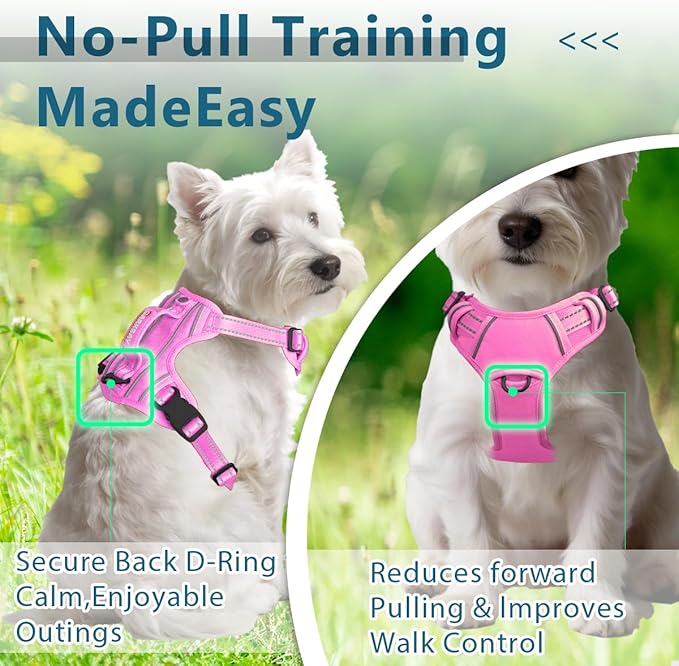 BARKBAY Dog Harness No Pull Oxford with ID Tag Pocket - Heavy Duty, Reflective, Easy Control for Large Dogs(Pink Oxford,S)