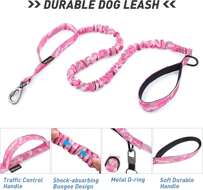 Hotsky Tactical Dog Collar and Leash Set, Heavy Duty Military Airtag Dog Collar with Handle and Metal Buckle for Training and Walking, with Airtag Holder and Two Patches(Pink Camo, XL)