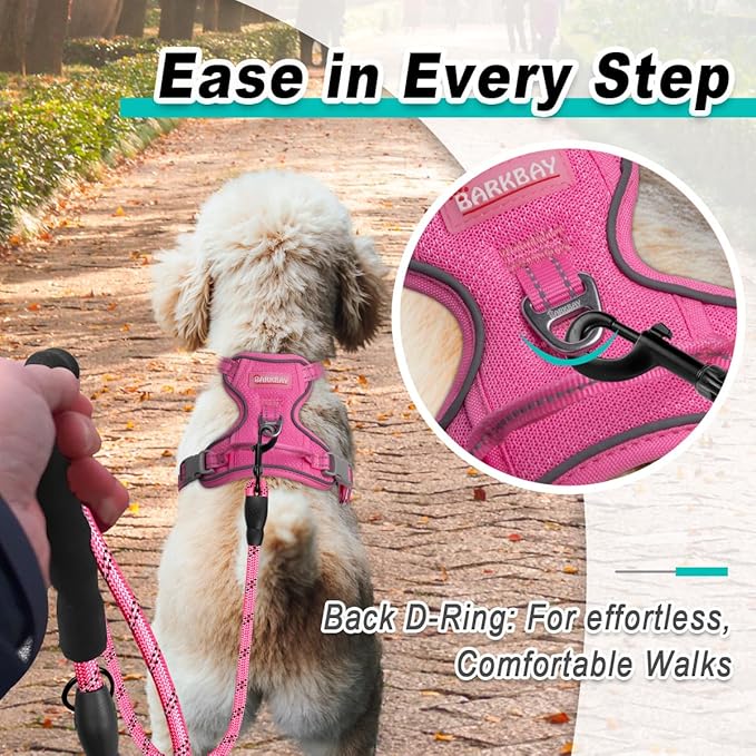 BARKBAY Dog Harness No Pull Mesh for Small Dogs - Adjustable, Reflective, Comfortable, No Choke, Heavy-Duty - Perfect for Outdoor Training, Walking, and Hiking - Strong & Durable - S & Pink Mesh