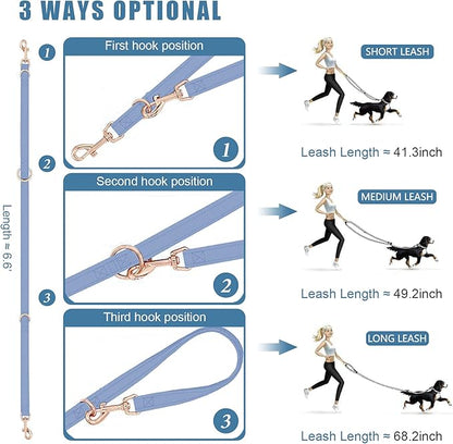Soft Leather Dog Collar and Leash (6.6') Set - Stylish Rose Gold Heavy Duty Metal Buckle, 4 Adjustable Lengths Leash for Small Medium Large Dogs - Comfortable & Easy to Clean BluePurple S(12.2"-16.9")