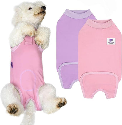 cyeollo 2pack Surgery Recovery Suit for Dogs Cats Soft Breathable Female Male Pet Bodysuit After Surgery for Spay, Neuter, Surgical Recovery Onesie Shirt for Small Dogs, Pink & Purple, M