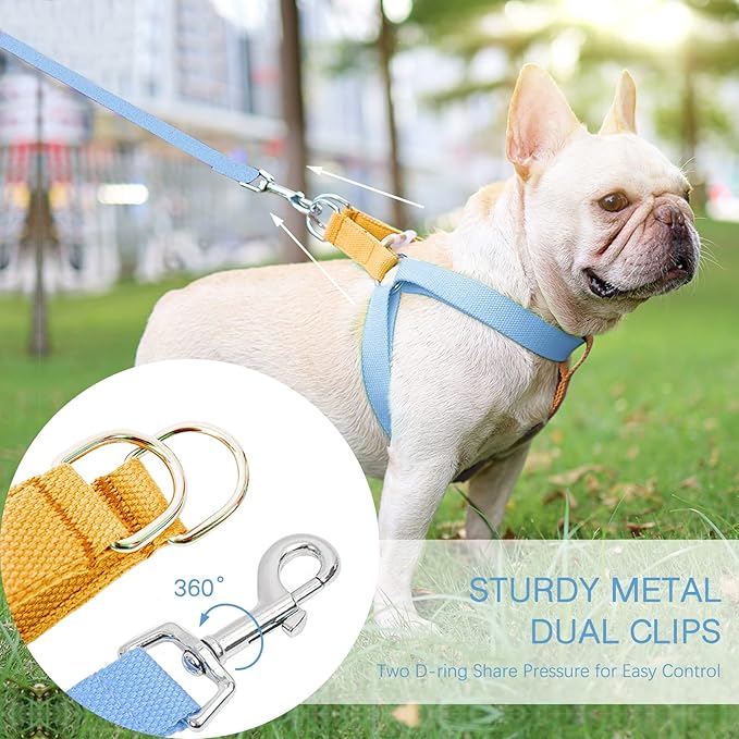 No Pull Dog Harness and Leash Set, Dog Collar, Step in Dog Halter Harness with Poop Bag Holder, Adjustable Lightweight Cotton Straps Suitable for Small Medium Large Dogs Outdoor Walking Running Hiking