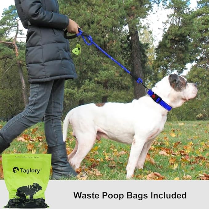Taglory Rope Dog Leash 4 FT with Comfortable Padded Handle, Highly Reflective Threads Leash and Anti-Tangle Clip for Walking Medium Large Dogs, 1/2 inch, Navyblue