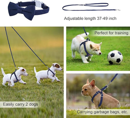 Dog Harness and Leash Set, S No Pull Adjustable Puppy Harness with Multifunction Denim Blue Dog Leash and Collar, Soft No Choke Escape Proof Pet Harness Vest for Small Dogs and Cats (Denim Blue, S)…