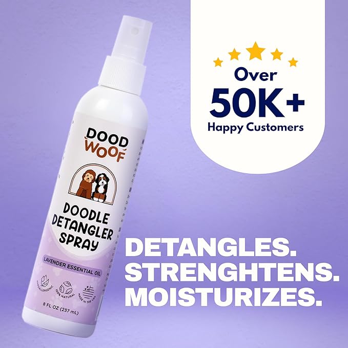 Dood Woof Dog Detangler Spray Dematting for Doodle - Natural Dog Leave in Conditioner Spray for Grooming and Mat Removal, Detangler Spray for Dogs Matted Hair, Puppy Poodle Detangler & Grooming