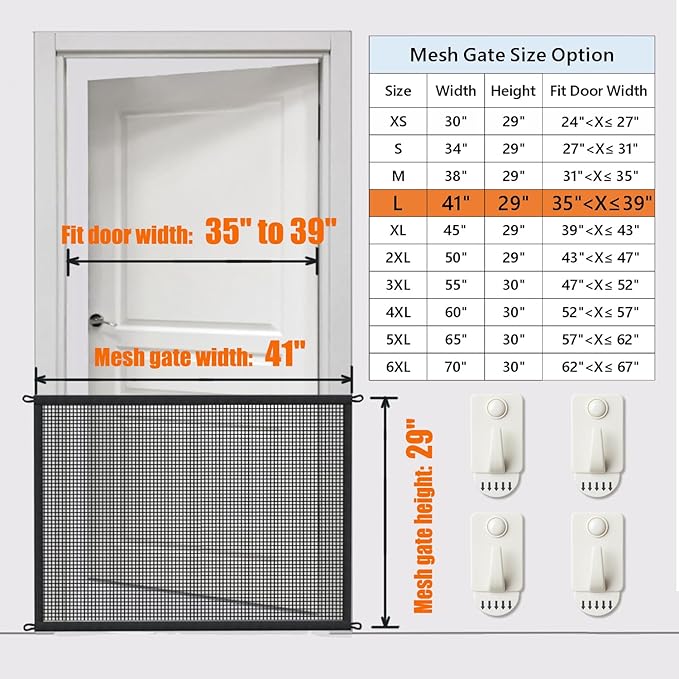 2-Pack Dog Gate for Stairs Pet Gates for The House: Dogs Screen Mesh Gate for Doorways Stairways Indoor Safety 29 inches Tall, 41 inch Wide