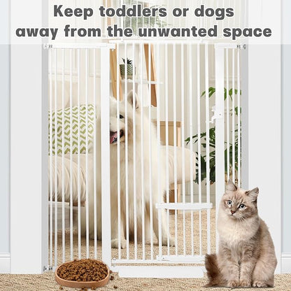 SHYUJAJIE 71 Inch Extra Tall Pet Gate with Small Cat Door, 29.55"-46.06" Adjustable Wide Dog Gate, Tall Cats Gates for Doorway, Stairs, House(White)