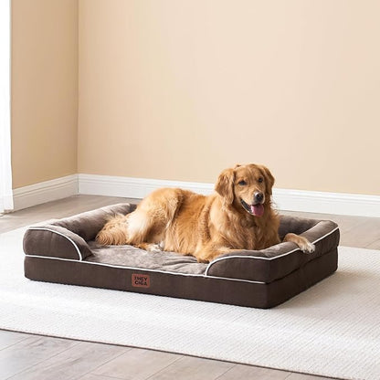 EHEYCIGA Orthopedic Dog Beds for Extra Large Dogs, Waterproof Memory Foam XXL Dog Bed with Sides, Non-Slip Bottom and Egg-Crate Foam Big Pet Couch Bed with Washable Removable Cover, Brown