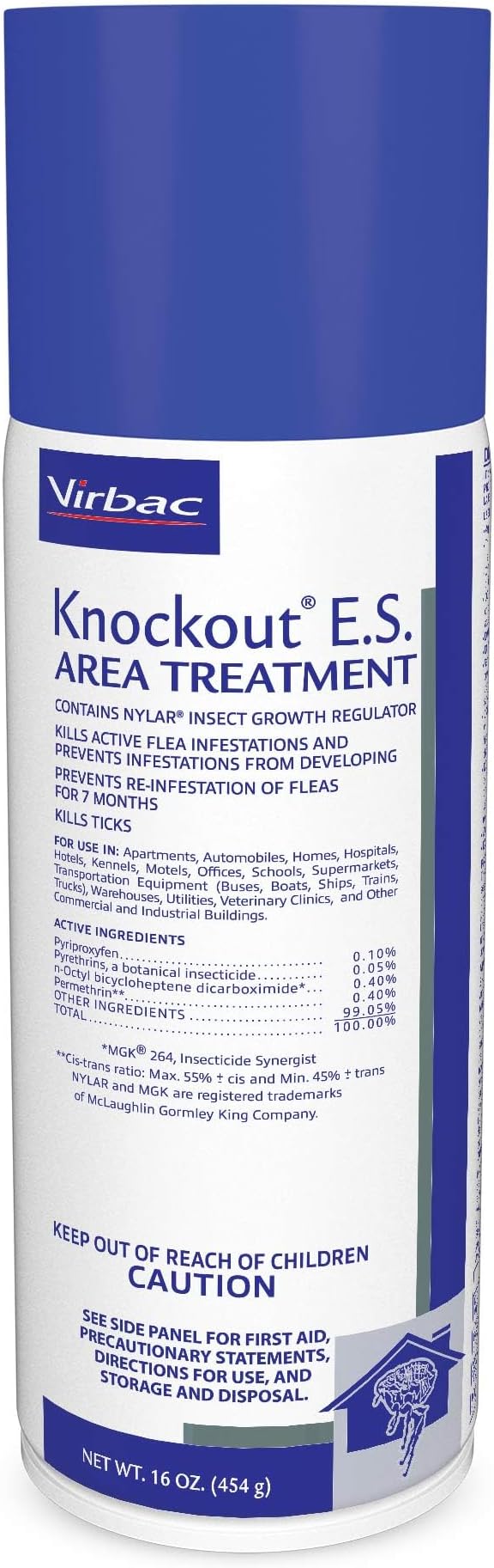 Virbac KNOCKOUT® E.S. Area Treatment Carpet Spray, Kills Fleas, Flea Eggs, Flea Larvae, and Prevents Infestations, 16 oz