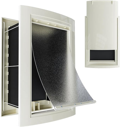 mestyl Dog Door for Wall, Pet Door, Doggie Door with Telescoping Tunnel, Double Magnetic Flaps and Sliding Lock Panels, 3-Flap Dog Door and Cat Door, Easy to Install, White, Large