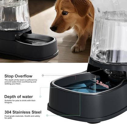 Gardner Pet Automatic Dog Water Dispenser Gravity Stainless Steel Waterer & Food Feeder Set, 100% BPA Free Large Capacity Feeding Bowls for Medium & Large-Sized Dogs Cats Other Pets -(1 Gallon x2)